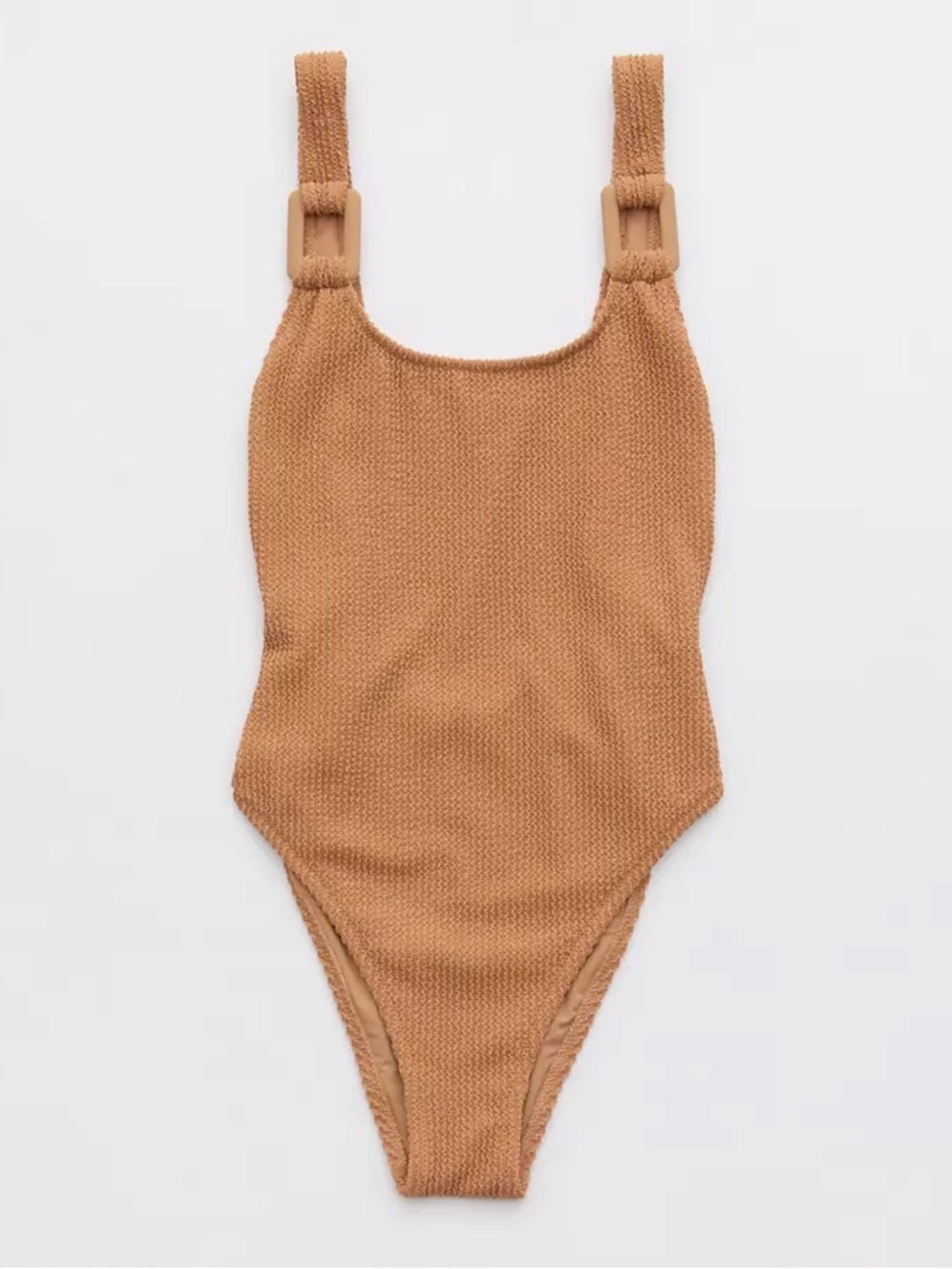 Aerie Shimmery Crinkle Birthday Scoop Cheekiest One Piece Swimsuit Tan Medium